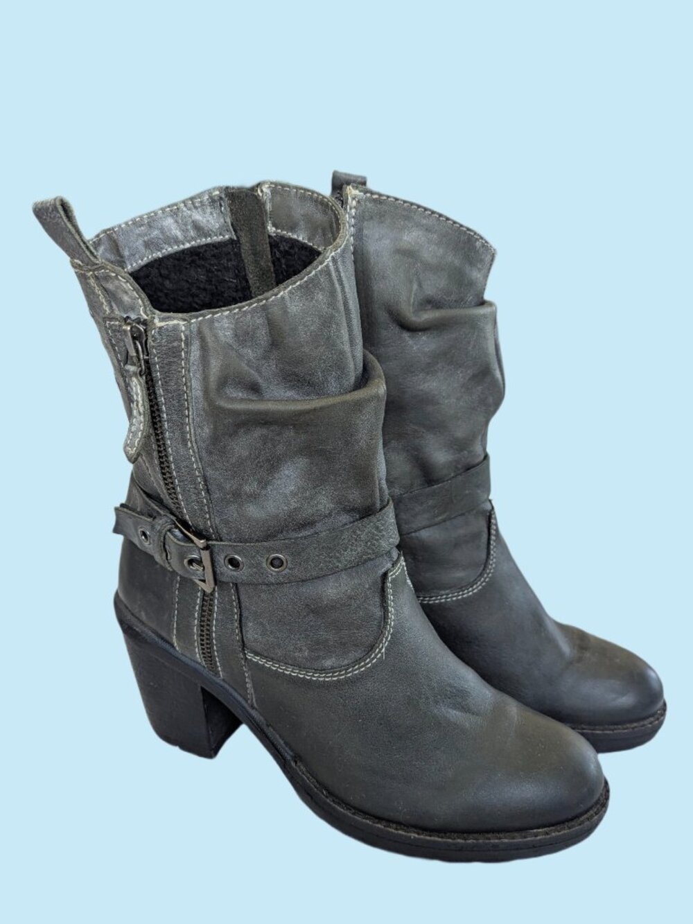 Manas Gray Leather Zip Up Women's Boot - Size 40